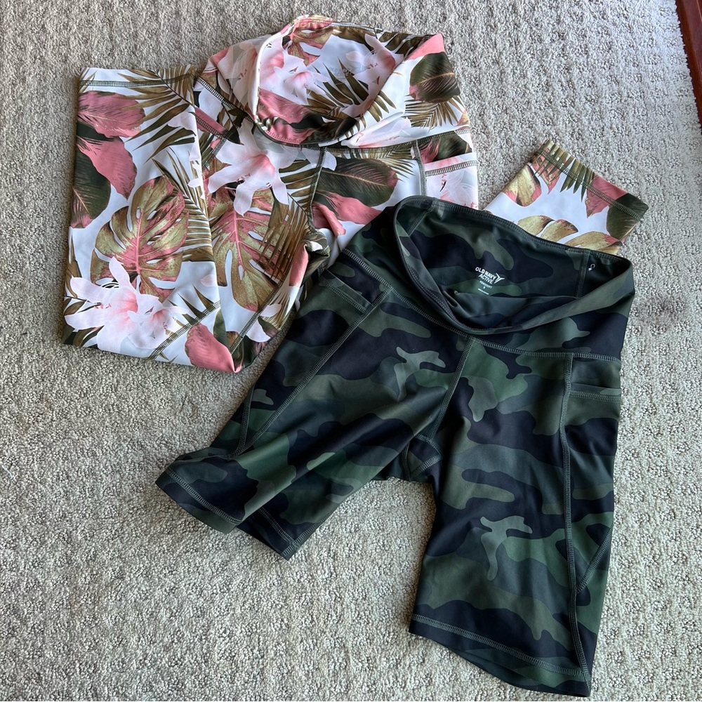 2 pairs old navy powersoft - crop legging and biker shorts